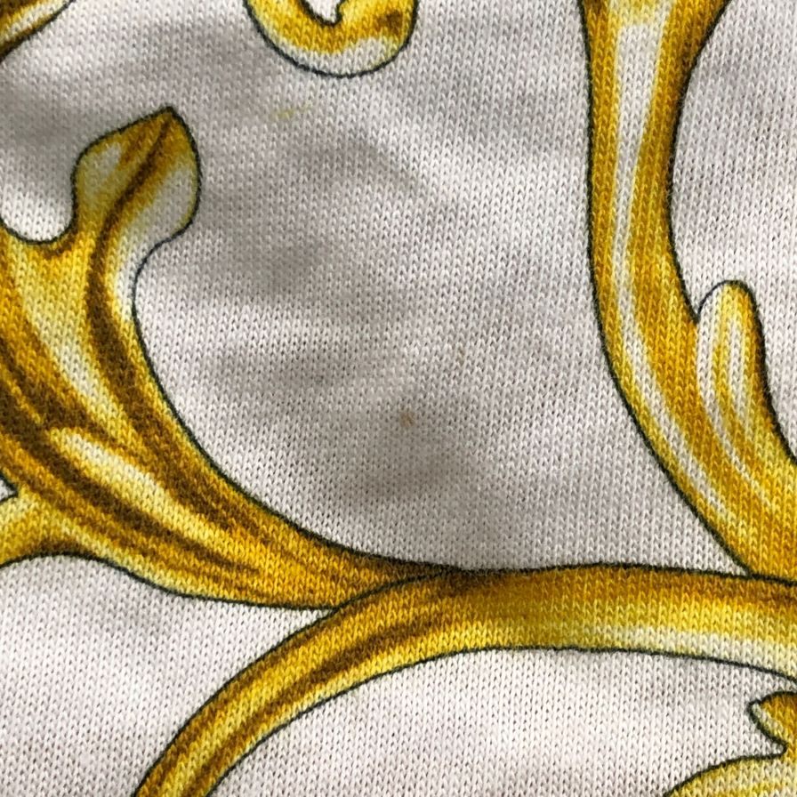 美品◆ヴェルサーチェ 半袖Tシャツ 総柄 ホワイト レディース サイズXS A89503S VERSACE 【AFB14】
