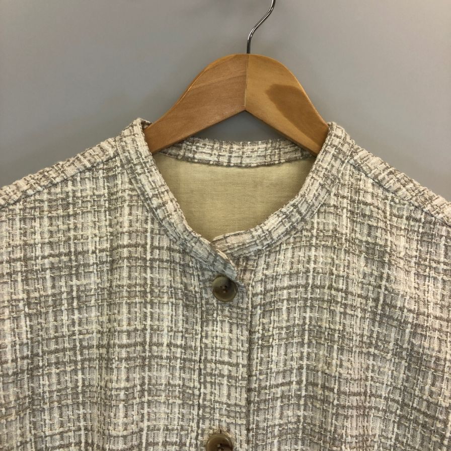 極美品◆ル シェル ブルー 半袖ワンピース ツイードショートドレス ベージュ系 レディース サイズ36 LE CIEL BLEU 【AFB6】