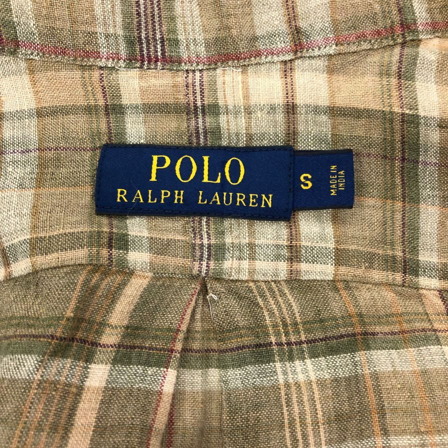 極美品◆ポロ ラルフローレン リネンシャツ 長袖 チェック ブラウン系  サイズS  Polo Ralph Lauren 【AFB10】