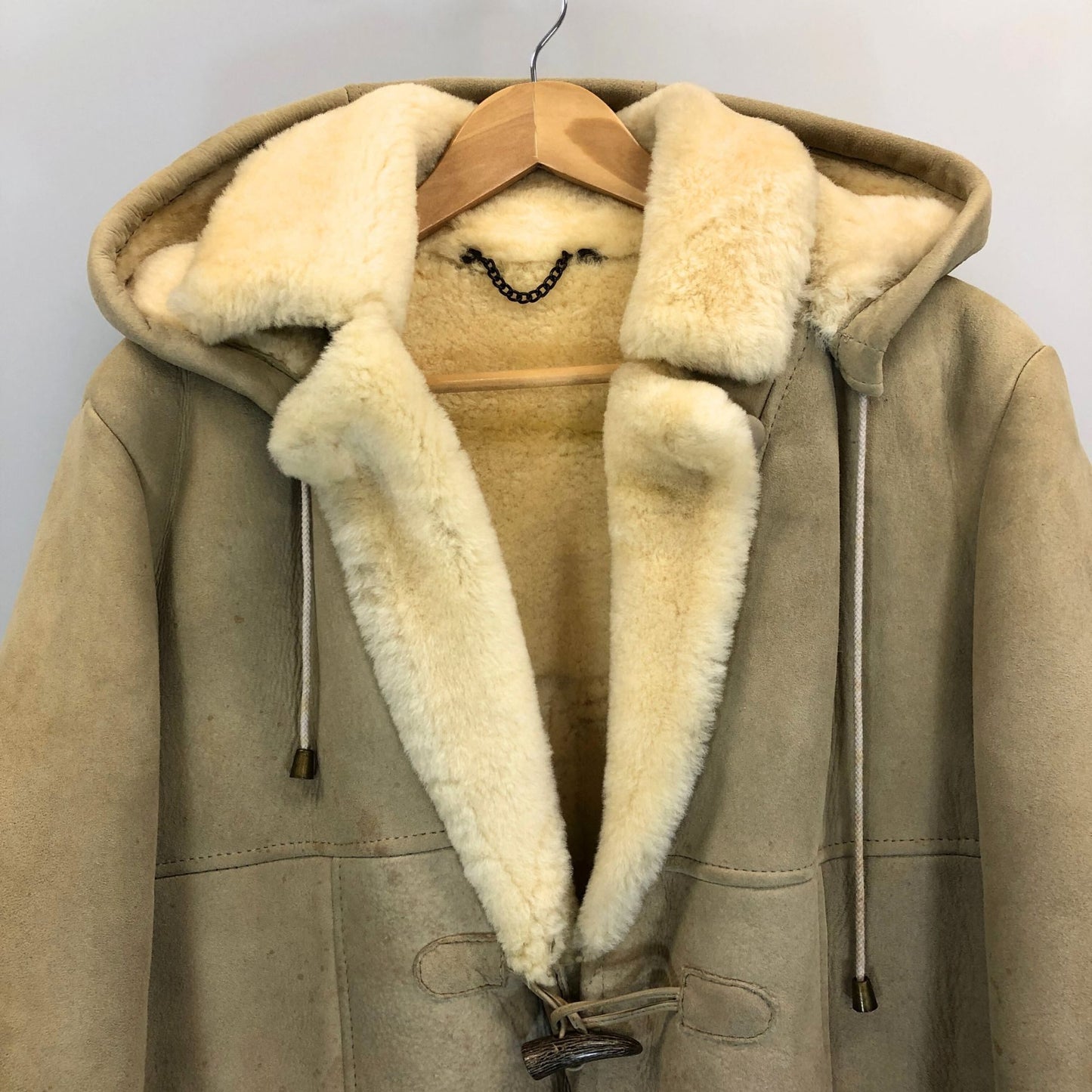 中古■ボーロン ムートンジャケット ダブルフェイス スエード レザー メンズ ベージュ サイズ18 G.L.Bowron&Co.Ltd 【AFF21】