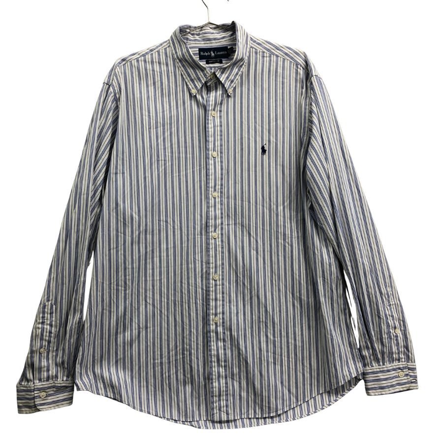 美品◆ポロ ラルフローレン ボタンダウンシャツ 90S オールド ストライプ ブルー系 メンズ サイズXL Polo Ralph Lauren 【AFB43】