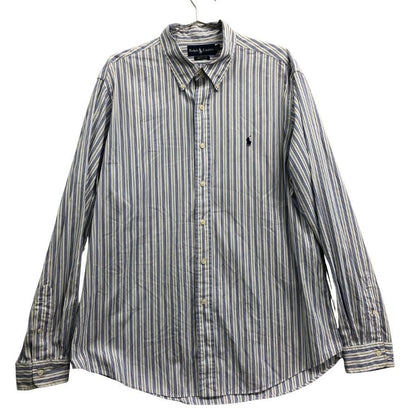 美品◆ポロ ラルフローレン ボタンダウンシャツ 90S オールド ストライプ ブルー系 メンズ サイズXL Polo Ralph Lauren 【AFB43】