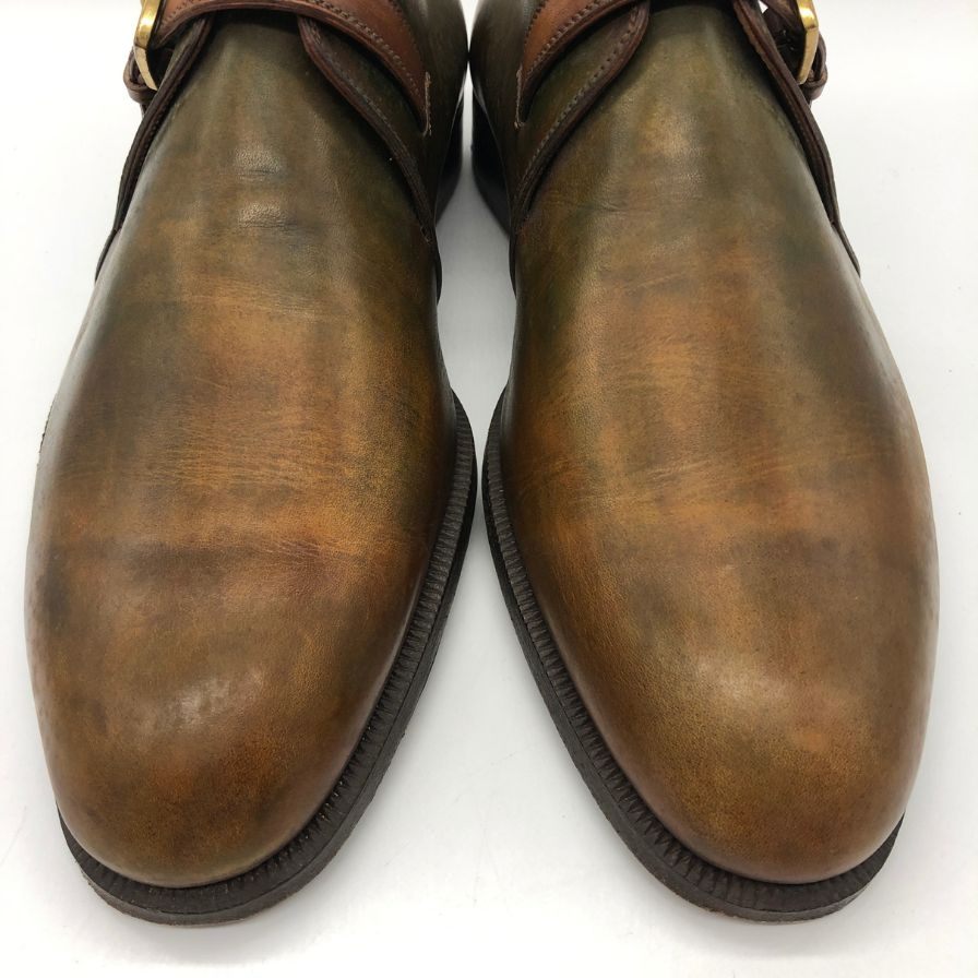 ベルルッティ レザーシューズ プレーントゥ シングルモンク カーフ パティーヌ メンズ グリーン系 サイズUK6.5 Berluti 約25.5cm【PTM4】