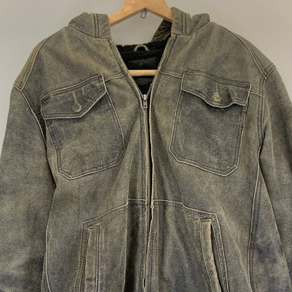 中古◆ハーレー レザー ジップパーカー 裏ボア グレー系 メンズ サイズ表記不明 Hurley 【AFF21】