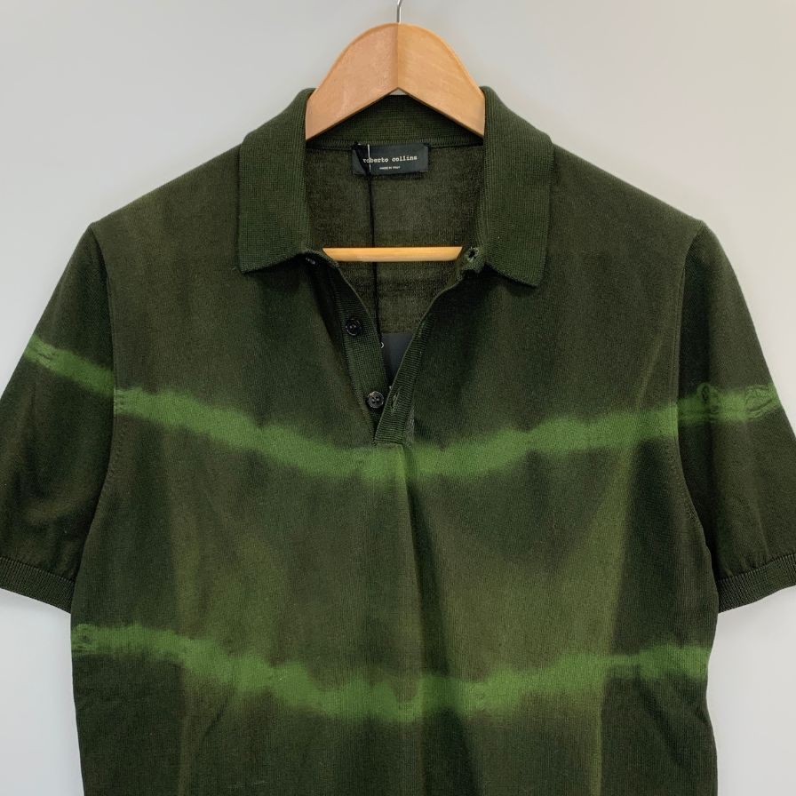 新品同様◆ロベルトコリーナ ポロシャツ 半袖 コットン ニット グラデーション グリーン メンズ サイズ48 roberto collina 【AFB2】