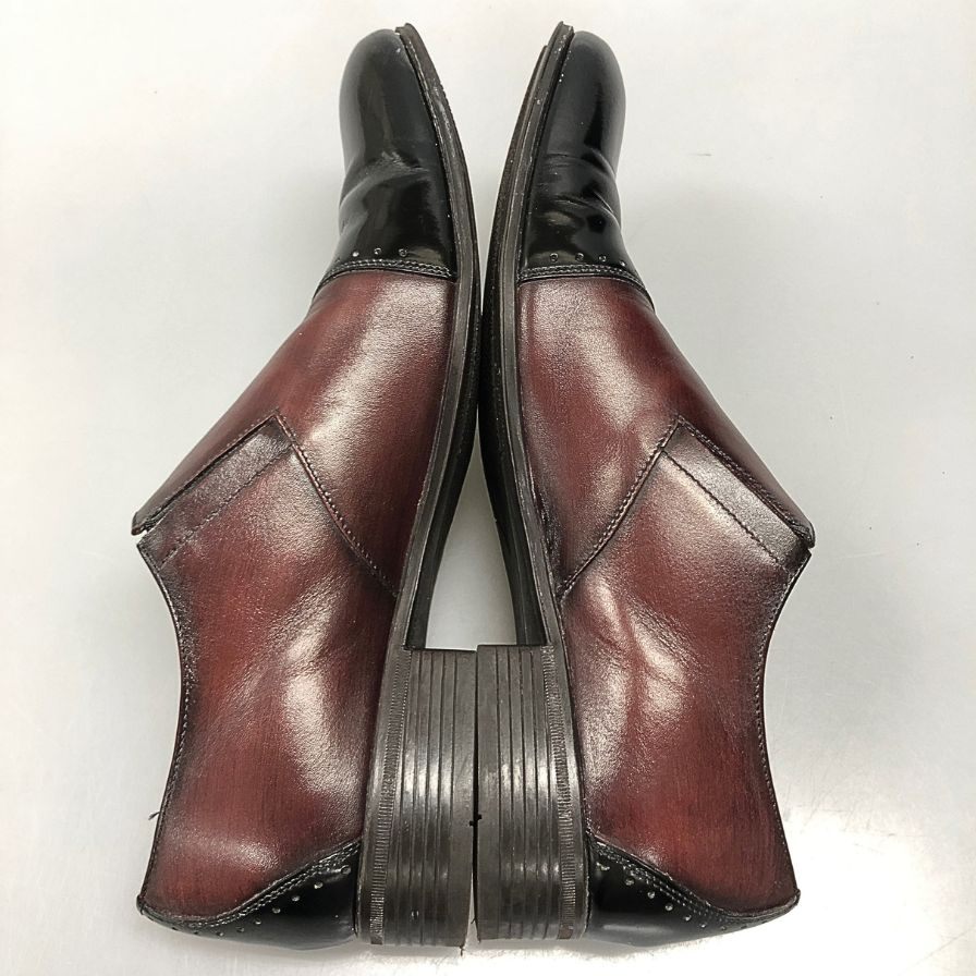 ランバンコレクション ブラックシャイニー  コンビモンク ストラップ ドレスシューズ 83378 メンズサイズ 25.5 バイカラー LANVIN COLLECTION 約25.5cm【AFC47】