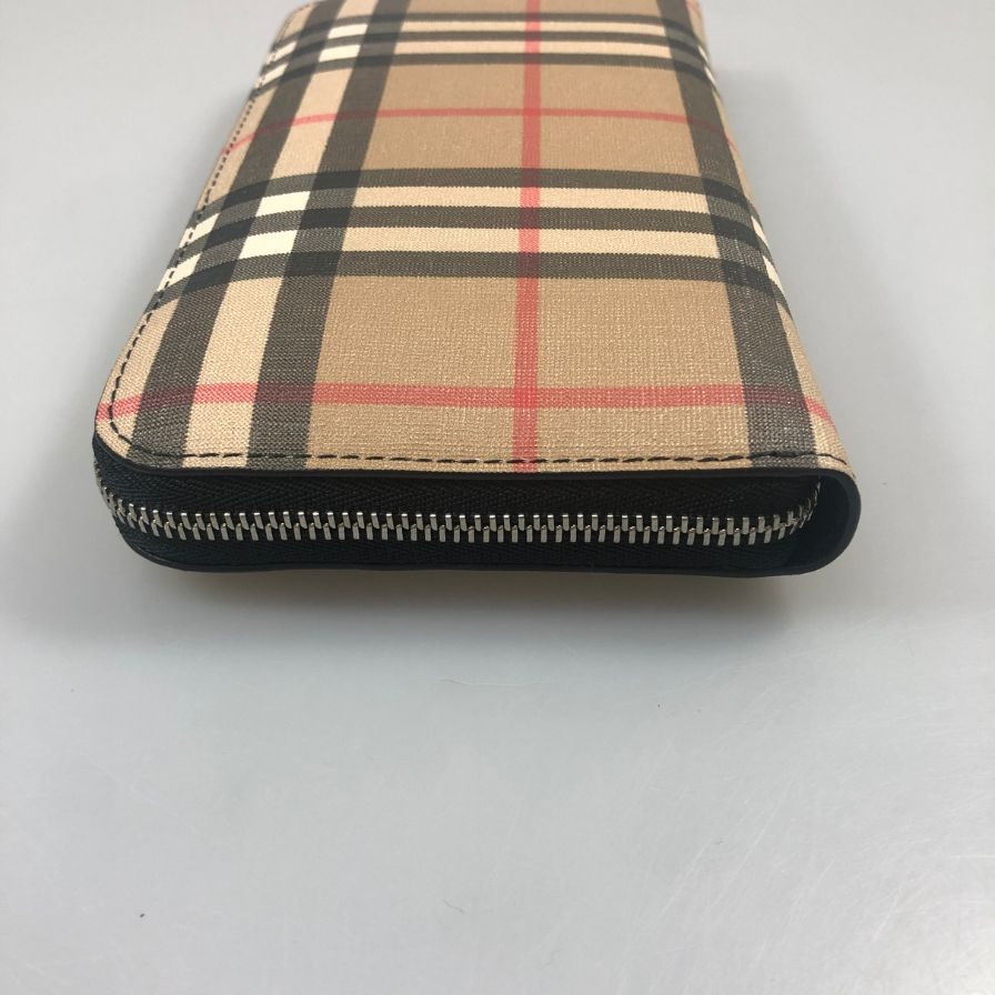 バーバリー ラウンドファスナー PVC×レザー 長財布 チェック柄 BURBERRY【AFB55】