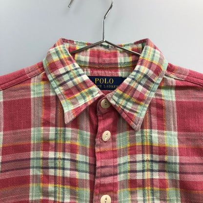 美品◆ポロ ラルフローレン 長袖シャツ チェック ピンク メンズ サイズM POLO RALPH LAUREN 【AFB6】