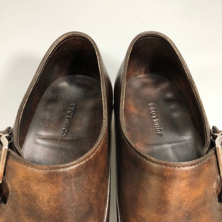 ジョンロブ チャペル ダブルモンク ミュージアムカーフ ブラウン 6E JOHN LOBB ビジネスシューズ 約24.5cm【LA】【中古】