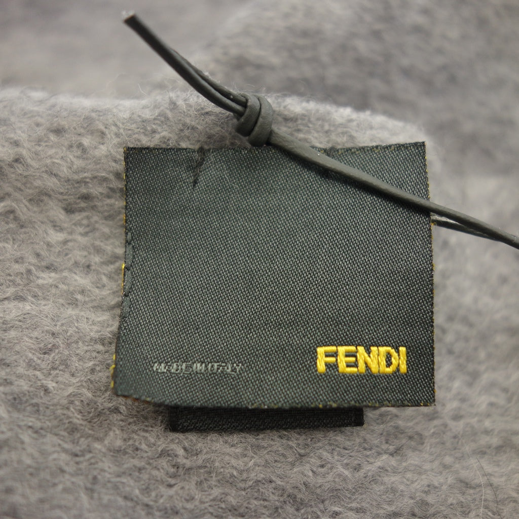跟新的一样◆芬迪围巾标志刺绣羊绒灰色 FENDI [AFI23] 