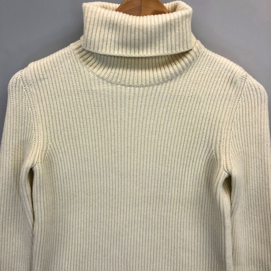 美品◆フォクシー ハイネック ニット トップス コットン ロゴプレート 34823 レディース サイズ38 ホワイト FOXEY 【AFB3】