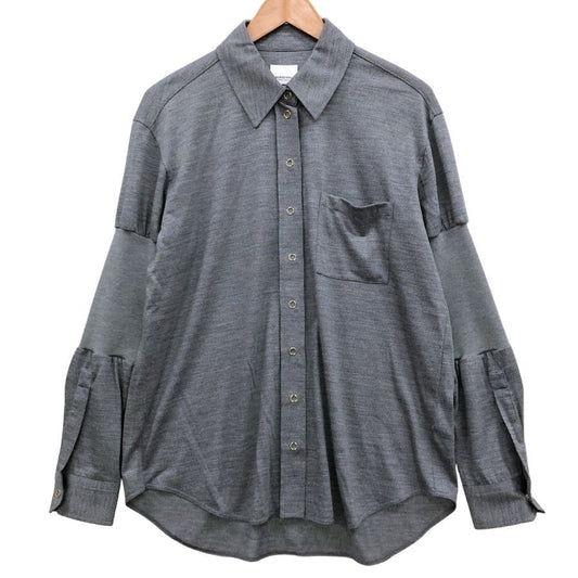 極美品◆バーバリー 現行タグ ニットシャツ グレー レディース サイズ38 BURBERRY 【AFB39】