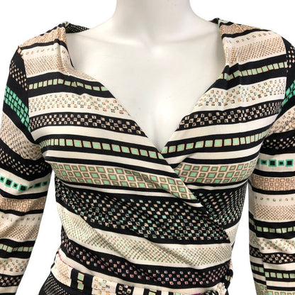 美品◆ダイアンフォンファスティンバーグ カシュクール ワンピース レディース 総柄 サイズ2 DIANE VON FURSTENBERG 【AFB1】