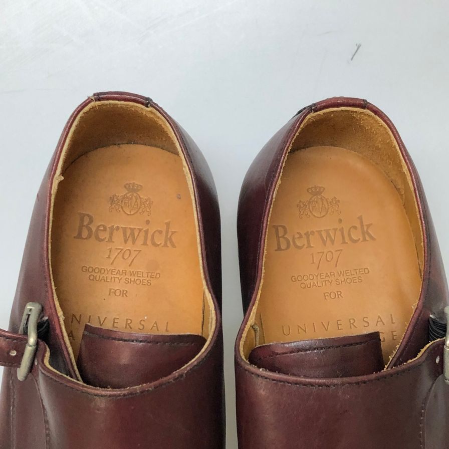 バーウィック ストレートチップ ダブルモンクストラップ バーガンディ― メンズ サイズ6.5 Berwick 約25.5cm【AFC40】