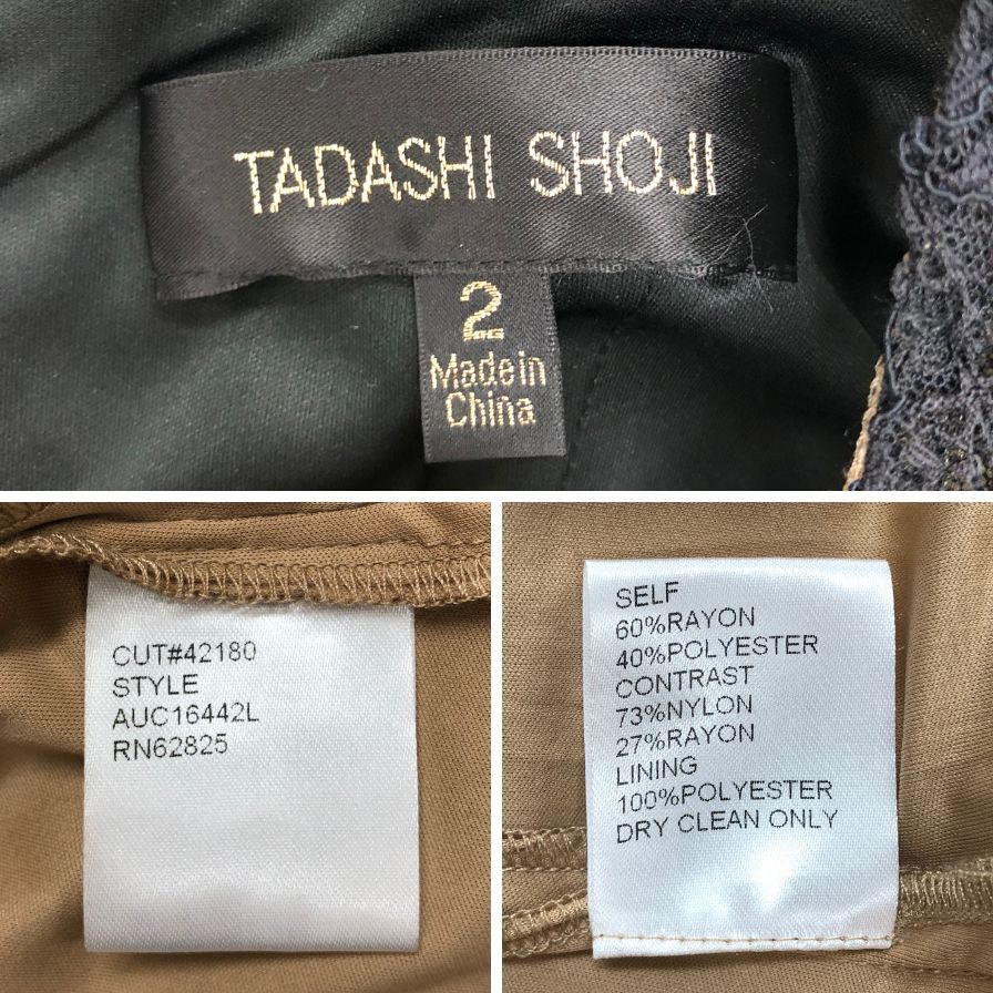 極美品◆タダシショージ ドレス レーヨン 葉っぱ柄 刺繍  レース レディース ブラック サイズ2 総柄 TADASHI SHOJI 【AFB4】