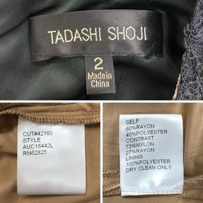 極美品◆タダシショージ ドレス レーヨン 葉っぱ柄 刺繍  レース レディース ブラック サイズ2 総柄 TADASHI SHOJI 【AFB4】