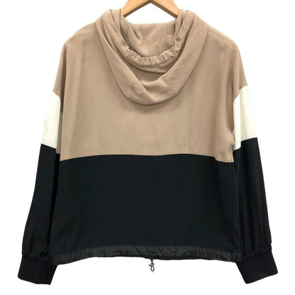 美品◆モンクレール 21AW プルオーバーパーカー CAMICIA アセテート×レーヨン レディース サイズ40 ブラック×ベージュ G20932F00003 MONCLER 【AFB50】