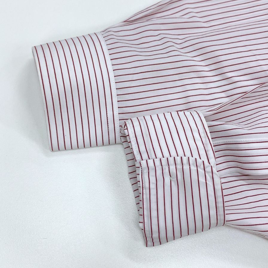 美品◆ブルックスブラザーズ シャツ 長袖 ストライプ 綿 メンズ ボルドー サイズ15.5 Brooks Brothers 【AFB3】