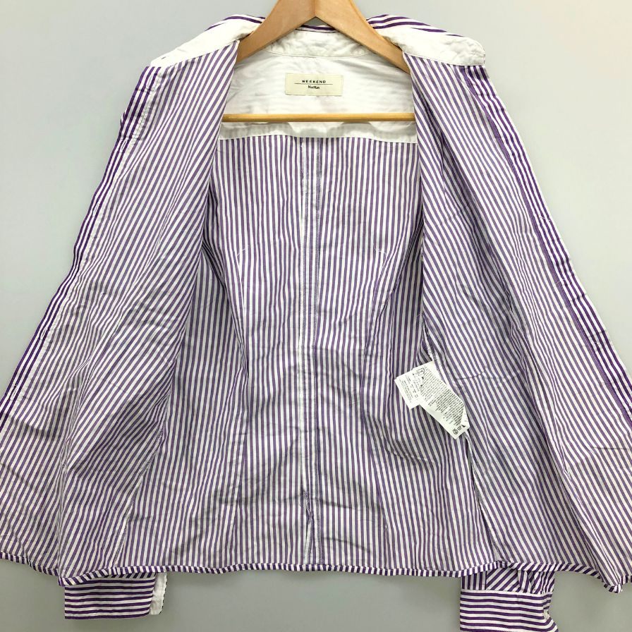 美品◆ウィークエンド マックスマーラ シャツ ストライプ コットン 長袖 ドレスシャツ パープル レディース サイズ38 WEEKEND MaxMara 【AFB34】