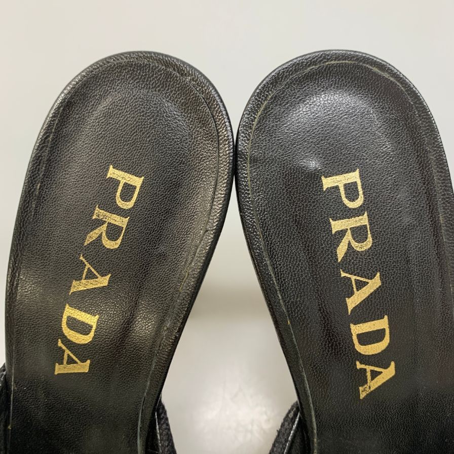 プラダ ミュール サンダル ビーズあしらい クリアヒール レディース サイズ37.5 ブラック PRADA 約24.5cm【AFC41】