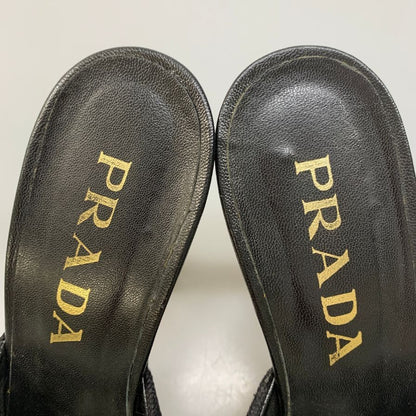 プラダ ミュール サンダル ビーズあしらい クリアヒール レディース サイズ37.5 ブラック PRADA 約24.5cm【AFC41】