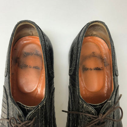 サントーニ レザー クロコダイル 型押し パンチドキャップトゥ ストレートチップ メンズ サイズ8.5 ブラック Santoni 約27.5cm【PTM2】
