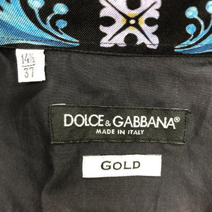 美品◆ドルチェ&ガッバーナ ゴールド ロングスリーブシャツ グラフィック CAROLVS MAGNVS メンズ サイズ37 DOLCE&GABBANA 【AFB1】