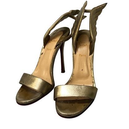 クリスチャンルブタン ヒールパンプス ハイヒール サンダル 羽 ゴールド系 サイズ37 レディース Christian Louboutin 約24.0cm【AFC29】