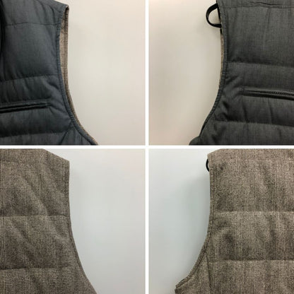 美品◆ブルネロクチネリ ウール ダウンベスト リバーシブル チェック柄 ネイビー サイズL メンズ BRUNELLO CUCINELLI 【AFA17】