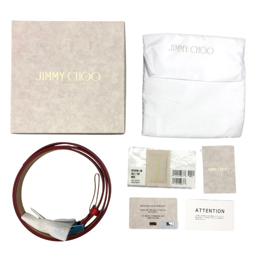 ジミーチュウ レザーベルト レッド シルバー金具 レディース サイズL JIMMY CHOO【AFI22】