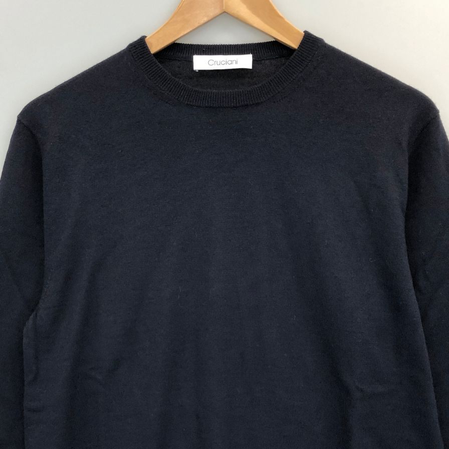 美品◆クルチアーニ ウールクルーネックニット メンズ サイズ 46 ネイビー Cruciani 【AFB11】