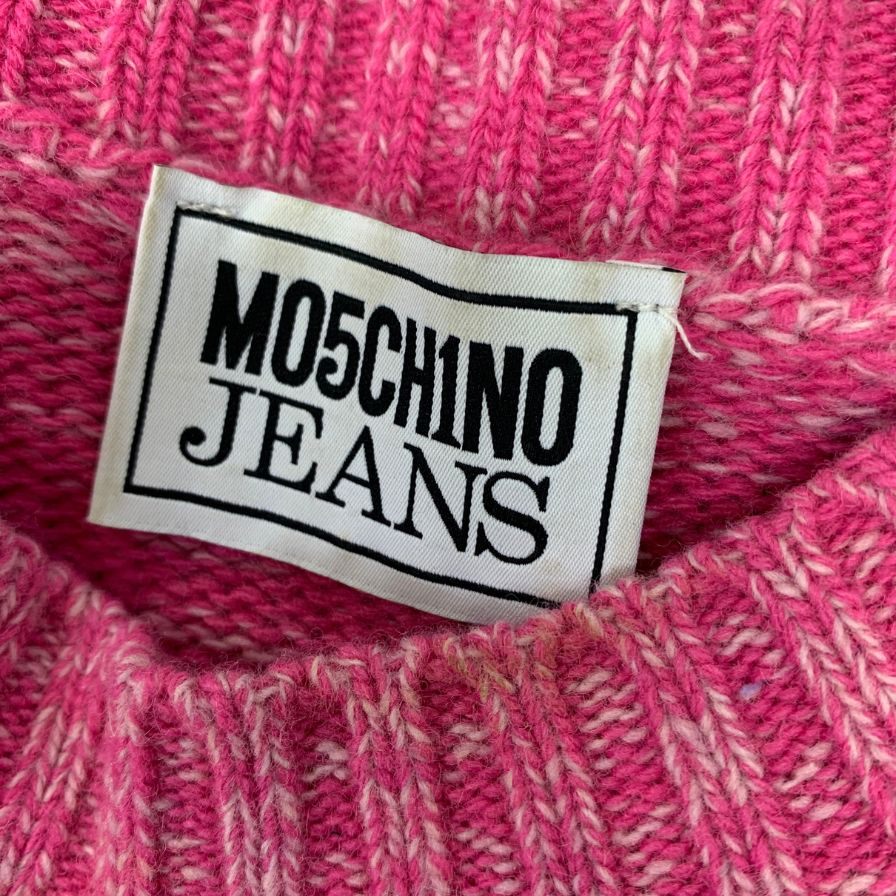 中古◆モスキーノジーンズ ニットセーター ウール ナイロン ボーダー系 レディース ピンク系 サイズS  Moschino Jeans 【AFB2】