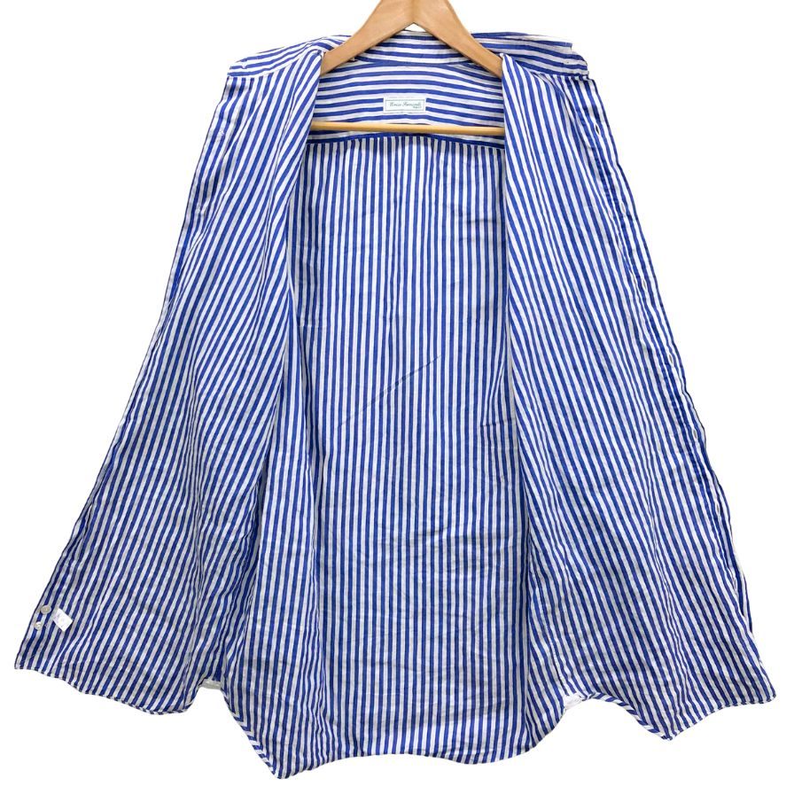 Errico Formicola 青白ストライプ 長袖シャツ SHIPS別注】Errico Formicola: ストライプ オープンカラー