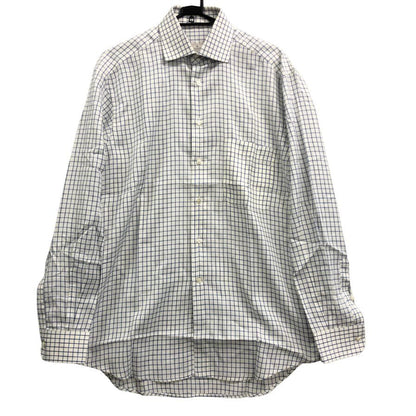 極美品◆エルメネジルドゼニア 長袖ドレスシャツ チェック柄 ブルー サイズ38/15 Ermenegildo Zegna 【AFB35】