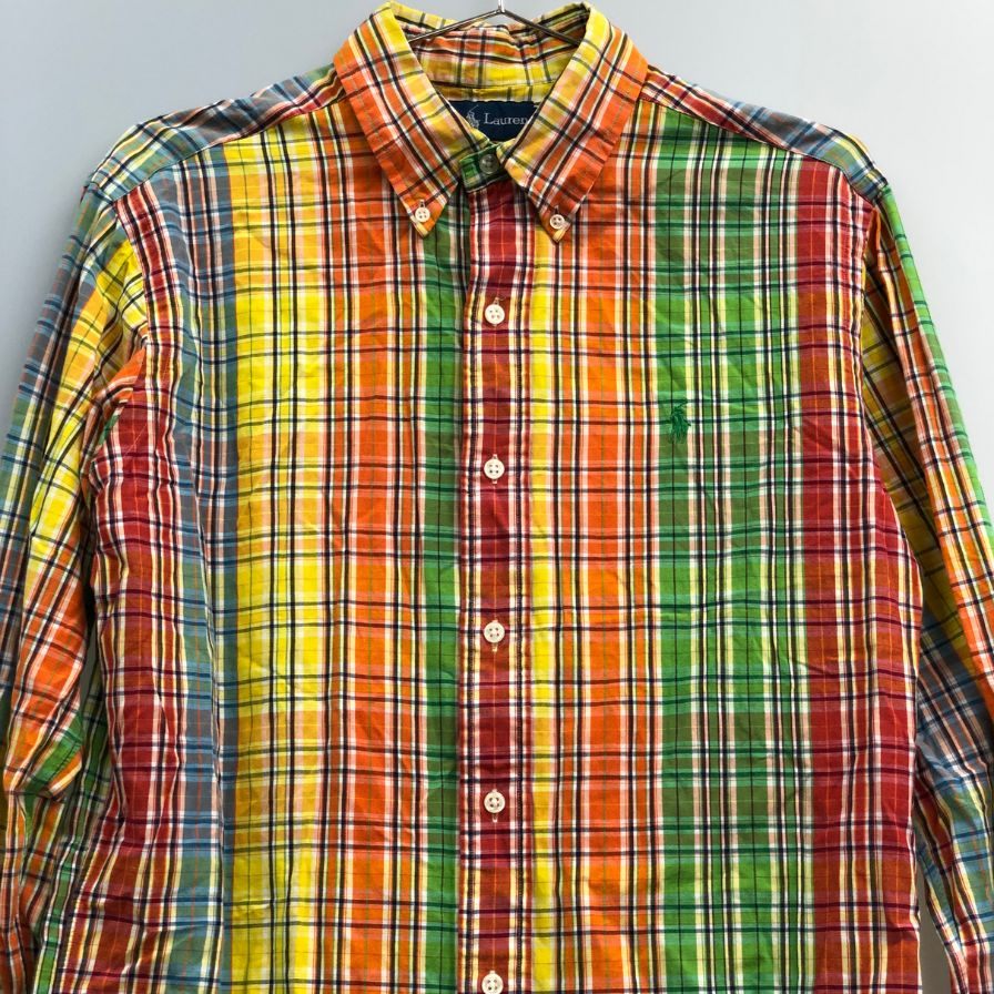 美品◆ラルフローレン ボタンダウンシャツ 90S オールド チェック メンズ サイズM Ralph Lauren 【AFB39】