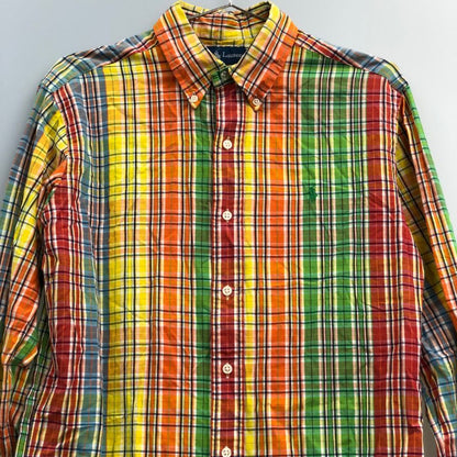 美品◆ラルフローレン ボタンダウンシャツ 90S オールド チェック メンズ サイズM Ralph Lauren 【AFB39】