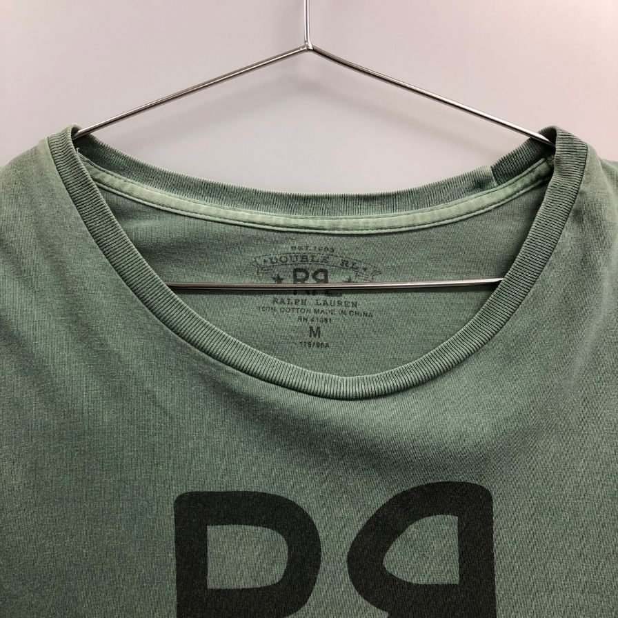 美品◆ダブルアールエル ロゴプリントTシャツ カーキ メンズ サイズM RRL 【AFB9】
