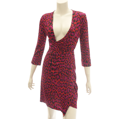 Good Condition◆Diane von Furstenberg Dress Leopard Wrap Dress Silk Pink DIANE von Furstenberg Women's [AFA7] 