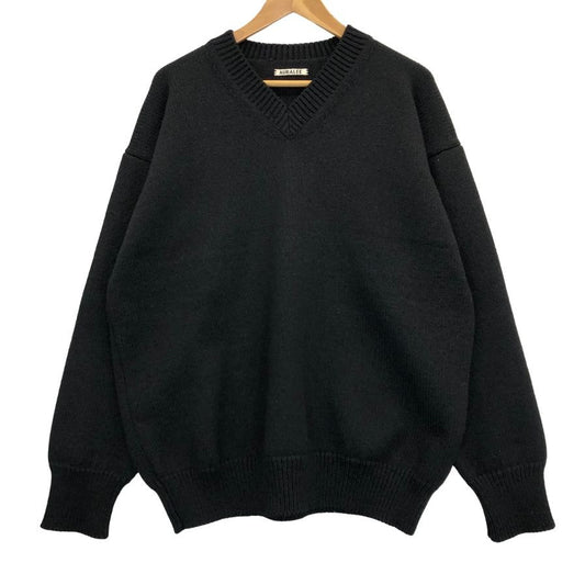 極美品◆オーラリー Vネックニット ウール ブラック メンズ サイズ5 AURALEE 【AFB41】