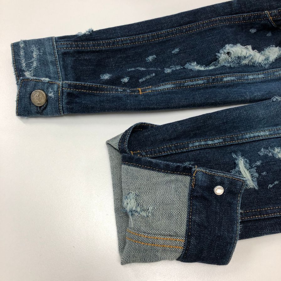 極美品◆バルマン デニムジャケット ダメージ加工 TC015017D 日本製 メンズ インディゴ サイズ46 BALMAIN 【AFA17】