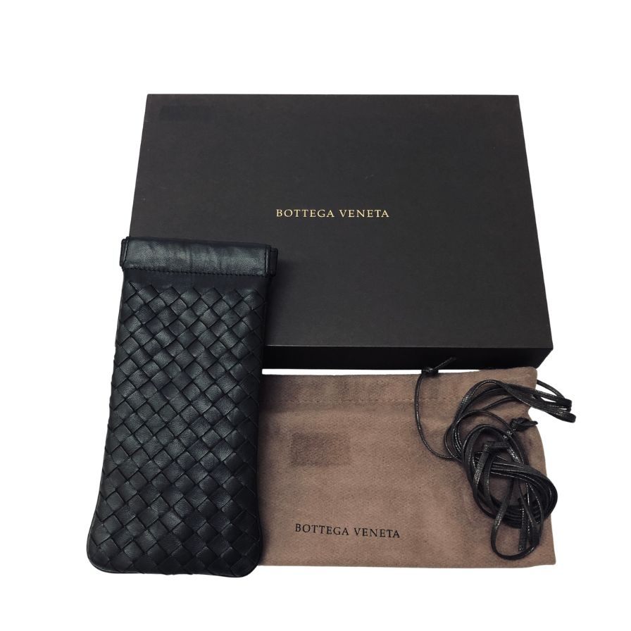 ボッテガヴェネタ イントレチャート レザー 眼鏡ケース ブラック BOTTEGA VENETA【AFI21】【中古】