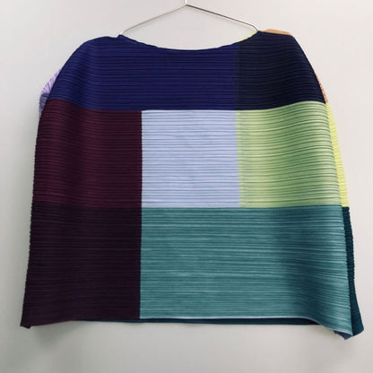 美品◆プリーツプリーズ イッセイミヤケ  ブロックパターン トップス PP23JK451 マルチカラー フリーサイズ PLEATS PLEASE 【AFB5】