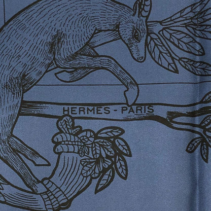 エルメス カレ90 アニマルロゴ ANIMAL ALPHABET シルク ブルー レディース HERMES【AFI18-3】