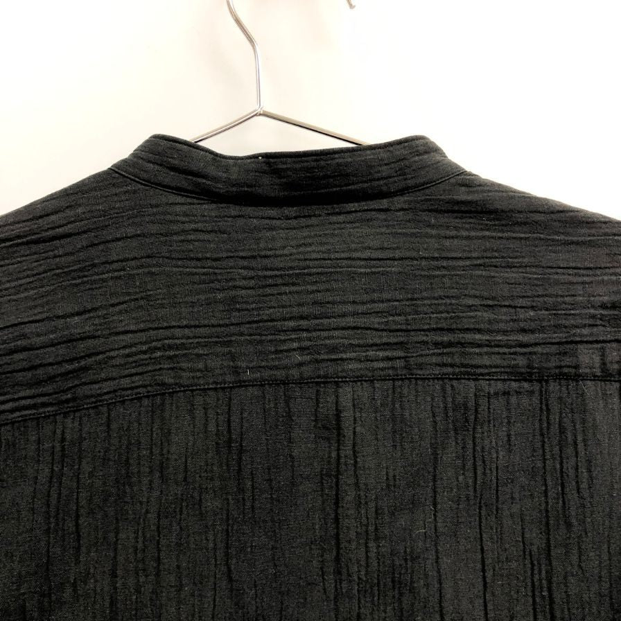 極美品◆ジョルジオ アルマーニ ノーカラー 長袖シャツ ストライプ織柄 ブラック サイズM GIORGIO ARMANI 【AFB12】