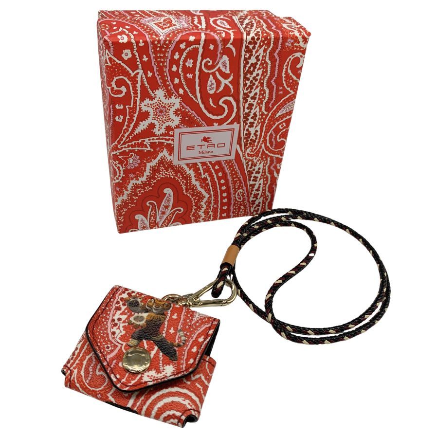 エトロ エアポッズケース カンフーパンダ AirPodsケース レッド系 レザー ETRO【AFI8】【中古】