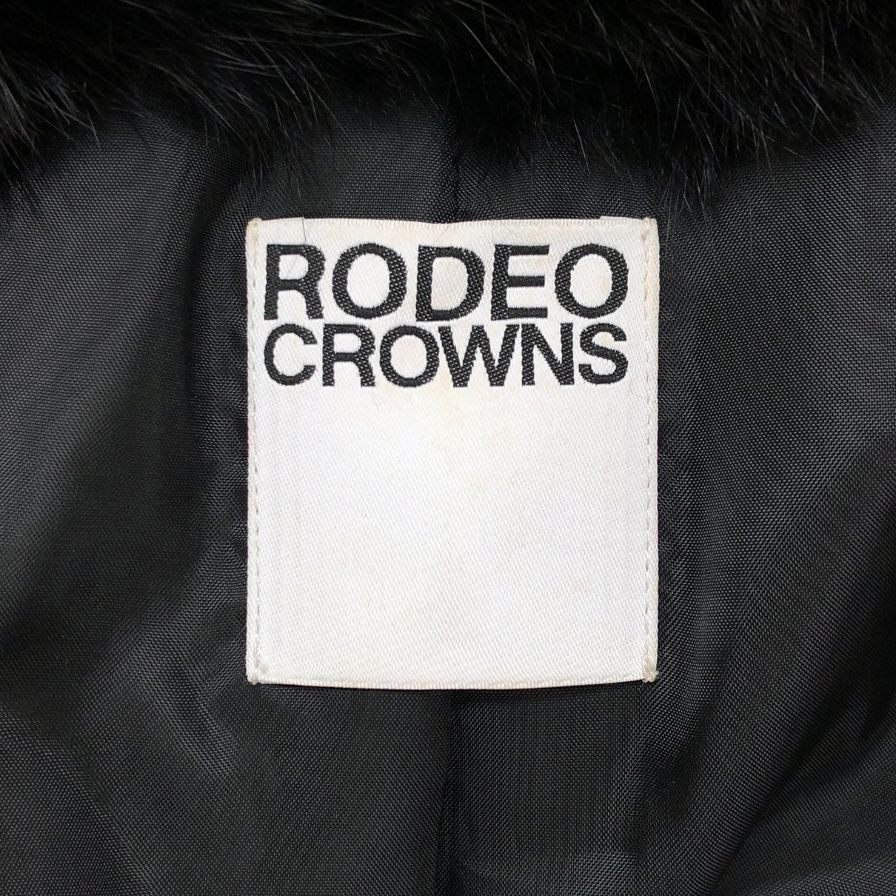 美品◆ロデオクラウン コート ラビット ファー ハーフ ノーカラー ブラック レディース サイズM RODEO CROWNS 【AFF21】