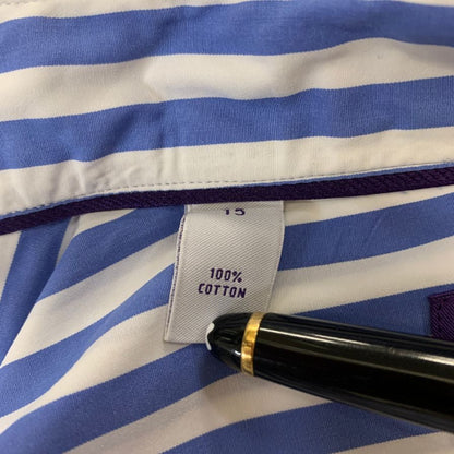 美品◆ラルフローレン シャツ パープルレーベル ロゴ刺繍 ストライプ コットン ブルー系 メンズ サイズ165/88A RALPH LAUREN 【AFB11】