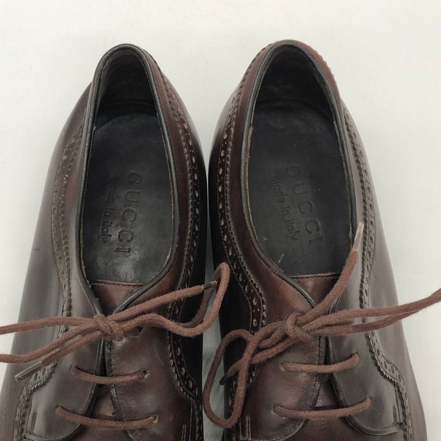 グッチ 内羽根 ウイングチップ レザーシューズ ブラウン メンズ サイズ39E GUCCI 約24.0cm【PTM2】
