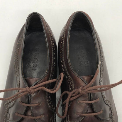 グッチ 内羽根 ウイングチップ レザーシューズ ブラウン メンズ サイズ39E GUCCI 約24.0cm【PTM2】