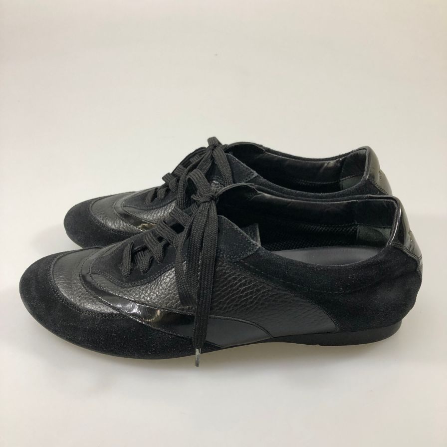 サルバトーレ フェラガモ スニーカー レザー スエード パテントレザー 切り返し メンズ ブラック サイズ6.5 Salvatore Ferragamo 約24.5cm【AFC50】
